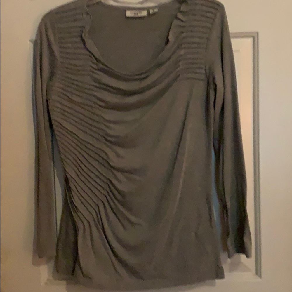 Gray ruffle long sleeve blouse